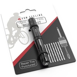 KOM Cycling Tubeless Tire Repair Kit for Bikes – 8 Colors! Fixes Mountain Bike and Road Bicycle Tire Punctures – Includes Tire Repair Fork and Reamer, 8 Bacon Strips. Tubeless Repair Made Easy (Black)