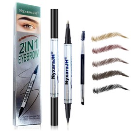 NyxaraJH 2-in-1 Eyebrow Pen, Dual Tip Precision Brow Liner with Fine Nibs, Waterproof, 5 Natural Colors, Professional Makeup Tool for Hair-Like Strokes (2#Brown)