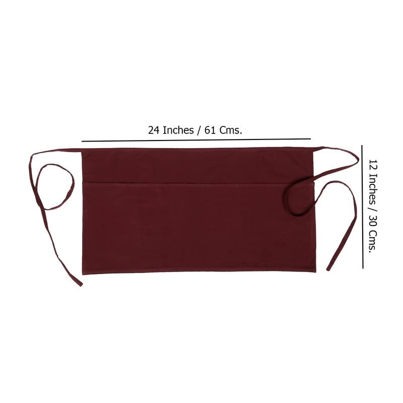 Cotton Waist Apron for Waitress with 3 Pockets Burgundy Server