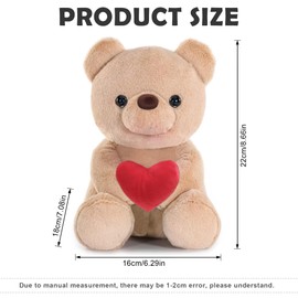 Bocguy Teddy Bear Plush, 23 cm Teddy Bear with Heart, Stuffed Toy Decorative Room Cushion for Christmas, Valentine's Day, Birthday Home Decoration