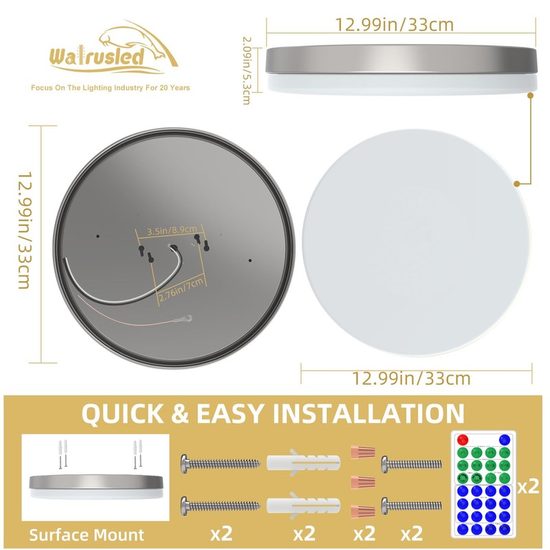 2 Pack 13 Inch Round LED Flush Mount Ceiling Light