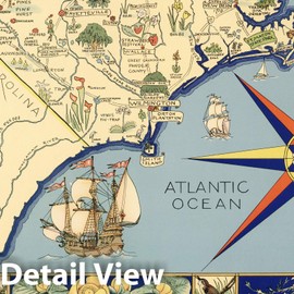 Historic Pictoric A Map of North Carolina for Nature Lovers The Garden Club of North Carolina, 1937 - Vintage Wall Art - 24in x 40in