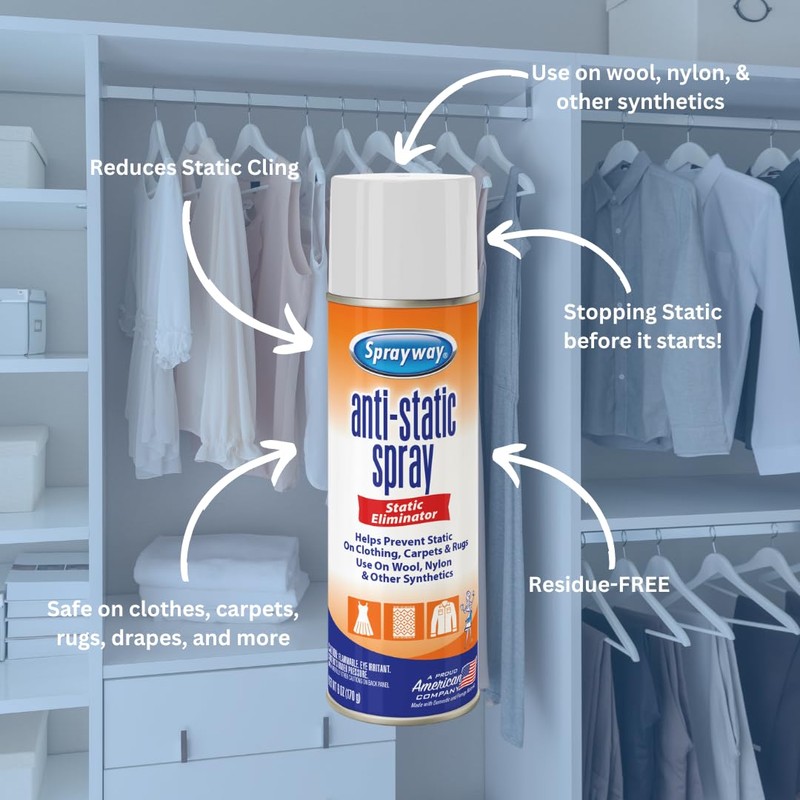 Sprayway Residue-Free Anti-Static Spray, Reduce Static Cling, Eliminate Static Shock,