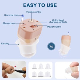 IncenSonic Hearing Aids for Seniors Rechargeable with Noise Cancelling No Whistling, Rechargeable Hearing Amplifier with Charging Case, Two Beige