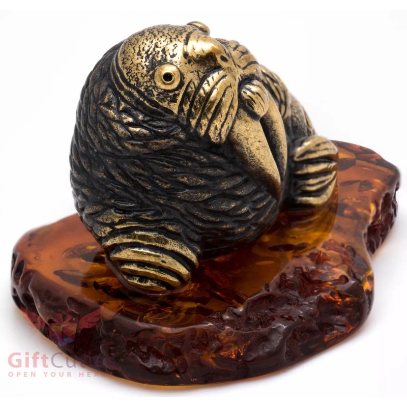 Solid Brass Amber Walrus Figurine IronWork