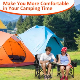 SAILARY Folding Camping Chair with Cup Holder, Storage Pouch & Cooler Bag, Heavy Duty Lawn Chair, Large Anti-Sink Feet, PE Water-Resistant Fabric for Outdoor, Beach, Sports 450lbs, Black 2PCS