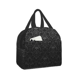Hulnulnu Gothic Black Skull Insulated Lunch Bag Reusable Lunch Box Portable Cooler Lunch Boxes Waterproof Lunch Tote for Picnic Office Work