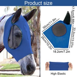 Fly Mask Horse, Horse Mask with Ears Protector Protection, Transparent Fine Mesh Horse Fly Mask, Thick Fleece Padding, Breathable Mesh, UV Protection Standard, Blue