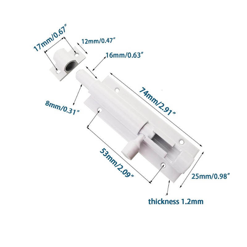 LC LICTOP White Aluminum Alloy Slide Bolt Latch Door Barrel