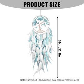 Ollanoos White and Blue Feather Dreamcatcher Wall Hanging, Crystal Tree of Life Dreamcatcher, Suitable for Bedrooms, Living Rooms, Hallways and Similar Spaces