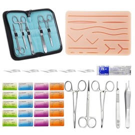 CKlovzin Suture Practice Complete Kit (32 Pieces) for Medical Student Suture Training, Include Durable Suturing Pad with Pre-Cut Wounds, Tools Kit, and Suture Threads - eaching Purposes Only