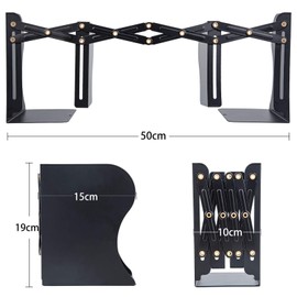 Bookstand, Extendable, Bookend, Won't Fall Down, Metal Tabletop Bookcase, Divider Stand, Magazines, Documents, Newspaper Files, Open Shelf, Office Supplies, Stationery, Learning, Study Room, Children's Room, Office, Multifunctional, Stylish (Black)