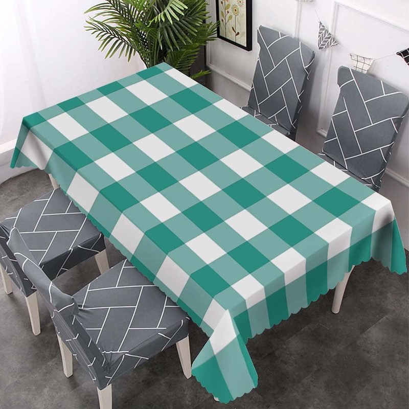 Walmsco Tablecloth Cyan White Checkered Pattern Decor For Dining Room