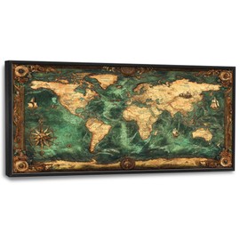 Vintage World Map Large Wall Art Nautical Framed Wall Decor for Living Room, Map Pictures Oversized Canvas Print Painting Modern Extra Large Framed Artwork for Bedroom Office Home Decor 60"x30"