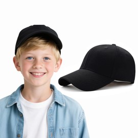 ATSNOSH Baseball Cap for Children, Cotton Baseball Cap for Boys Girls, Sun Hat, Peaked Cap, Sports Hat, Adjustable, UV Protection, black, Unit size