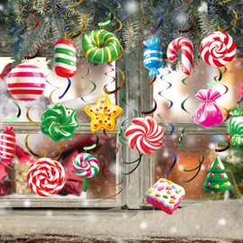 JOFONY 16Pieces Candy Swirl Christmas Party Decorations, Christmas Tree Decorations Colorful Candy Hanging Ornaments for Adults and Kids at Winter Party Home Decor.