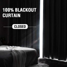 H.VERSAILTEX Linen Look 100% Blackout Curtains 84 Inches Long for Bedroom Full Light Blocking Rod Pocket Linen Textured Thick Window Curtain Drapes with White Backing, Natural, 2 Panels