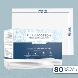 Dermacotton 100% Pure Cotton Face Towels – 80 Count Large Disposable Wash Cloths for Face Washing, Makeup Removal & Acne Care | Ultra Soft, Hypoallergenic & Fragrance-Free