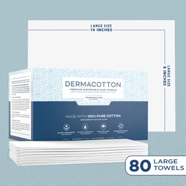 Dermacotton 100% Pure Cotton Face Towels – 80 Count Large Disposable Wash Cloths for Face Washing, Makeup Removal & Acne Care | Ultra Soft, Hypoallergenic & Fragrance-Free