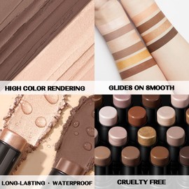 FOCALLURE FOCALLURE 2 Pcs Mineral Cream Contour Stick,Moisturize Highlighter and Bronzer Pen,Non Stick Face Brightens & Shades Pencil,Long Lasting & Smooth Gliding Face Illuminator Makeup,Tan