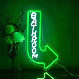 Looklight Bathroom Neon Signs Restroom Neon Sign Toilet Neon Sign White Green Led Neon Light Up Signs Place Arrow Sign for Restaurant Hotel Bar Shop Home Party