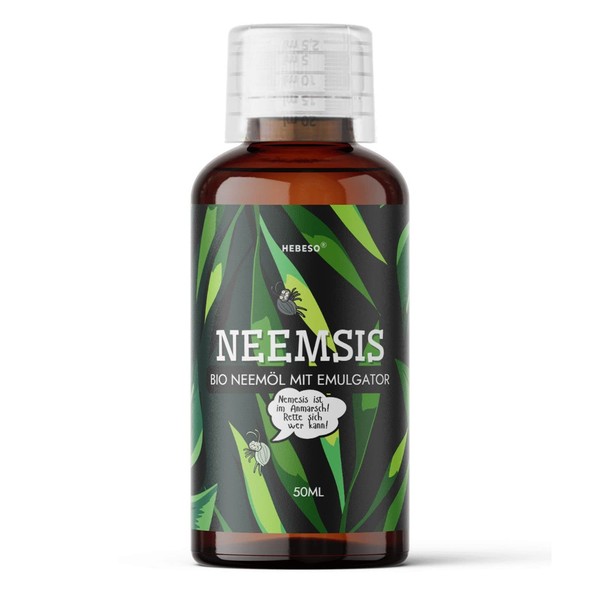 HEBESO® NEEMSIS Organic Neem Oil with Natural Emulsifier, Ready to Use, Cold Pressed, 100% Natural, Safe for the Environment, 50 ml