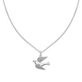 Vinani Pendant Bird with White Zirconia Elegant Shiny with Fiorentina Chain Sterling Silver 925 Chain Italy Dove Bird 2AVO-F300, Sterling Silver, Cubic Zirconia