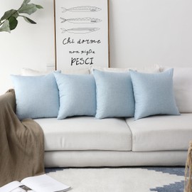 Home Brilliant Blue Cushion Cover for Square Pillows Faux Linen Cushion Covers for Sofa Bed Couch Kids, Light Blue, 45 cm, 18 inch, 4 Pack