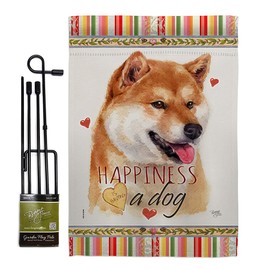 Breeze Decor Sesame Shiba Inu Happiness Garden Flag Set with Stand Dog Puppy Spoiled Paw Canine Fur Pet Nature Farm Animal Creature House Banner Small Yard Gift Double-Sided, Made in USA