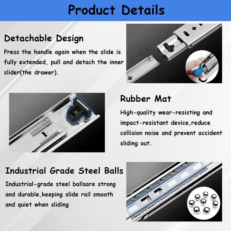 Heavy Duty Drawer Slides with Lock 22 Inch,3-Fold Full Extension