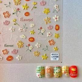 Crayon Daisy Flower Nail Art Stickers Decals 5D Embossed Flowers Nail Stickers Spring Summer Daisy Sunflower Design Decals for Nails Fresh Floral Manicure Decorations for Women Girls Children