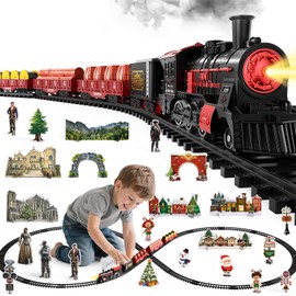 NIPLOOOW Train Set for Kids 3-5, Electric Train Toy with Realistic Sound, Lights and Smoke for Under Christmas Tree,Toddler Model Trains for 3 4 5 6 7 8 Years Old Kids Toys Gifts