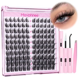 Natural Lash Clusters Kit Spiky Cluster Eyelash Extension Kit 120 Pcs CC-Curly Eyelash Clusters 10-16MM Wispy Individual Lashes Kit with Lash Bond and Seal and Eyelash Tweezers by Mavphnee