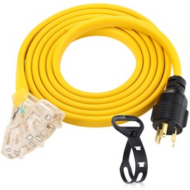 Tellegloww RV Generator Flat Extension Cord Compatible with NEMA L5-30P to 3X 5-20R/5-15R, 30A 3Prong Lock Generator to 110V 15/20A Household Outlet Distribution Adapter, 10 Gauge, ETL Listed(10ft)