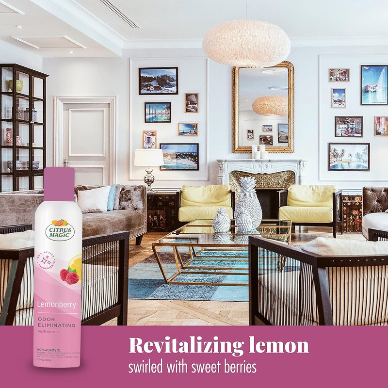 Citrus Magic Odor Eliminating Air Freshener Spray, Lemonberry, 3-Ounce, Pack