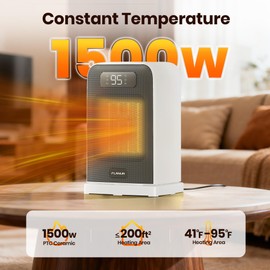FLANUR Space Heaters for Indoor Use, 1500W Small Desk Heater with Remote, Thermostat, 4 Modes, 12H Timer, LED Display, Safety Protection, 70° Oscillating Heater for Office Bedroom Home (White, 1Pack)