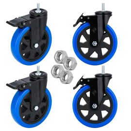 6 inch Casters Heavy Duty Swivel Threaded Stem Caster Wheels with 3/8"-16 x 1 Dual Locking Wheel with Brakes Pack of 4 for Workbench Furniture Carts Load Bearing 2000 Lbs