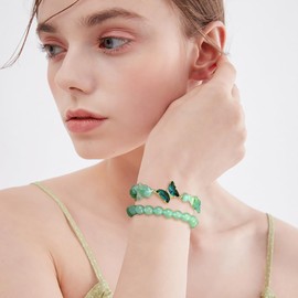 Suyi Crystal Bracelet Amethyst Beaded Bracelets for Women Butterfly Charms Stone Bracelet Green