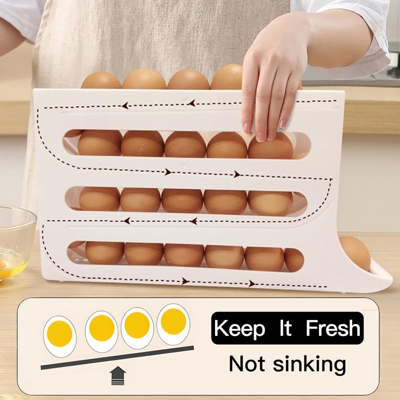 Jidyllic 4-Tier Auto Rolling Egg Dispenser,Automatic Scrolling Egg Rack Holder