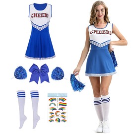 Cheerleader Costume Women for Adults, Cheerleading Outfit, Cheerleading Outfit, High School Musical Cheerleader Costume, Cheerleader Pompoms for Fancy Dress, Carnival, Party, Cosplay, Fancy Dress,