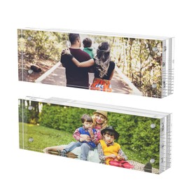 Hongtuocb 2x6 inch Mini Acrylic Picture Frame 2 Pack, 24mm Thick Blocks Desktop Double Sided Magnetic Acrylic Photo Frame for Tabletop Display Simple Home Office Decor