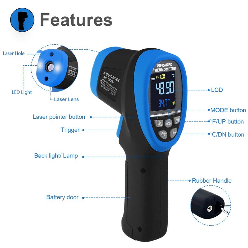 Infrared Thermometer AP-1500C Color LCD High Temp Thermometer Pyrometer IR