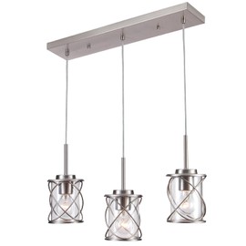 mavcadonf Modern Kitchen Island Pendant Lighting Adjustable Hanging Ceiling Lamp, Linear Pendant Light for Kitchen Island, 3-Light Hanging Chandelier Light for Dining Room, Brushed Nickel