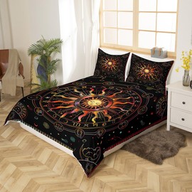 Manfei Sun and Moon Duvet Cover Set Twin Size, Zodiac Constellation Bedding Set 2pcs for Kids Boys Girls Room Decor, Hippie Boho Comforter Cover with 1 Pillowcase