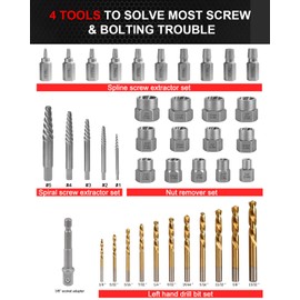 Kolvoii 39 PCS Screw Extractor Set & Bolt Extractor Set, Left Hand Drill Bit Set, Multi-Spline Bolt Remover Tools, Suit for Pull Out Damaged, Broken, Stripped Rounded-Off Bolts, Screws, Nuts, Studs