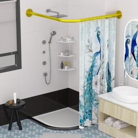 Tanxih Corner Shower Curtain Rod Adjustable Stainless Steel L Shaped Rack Drill Free Install for Bathroom, Bathtub, Clothing Store (Gold 35.5"-51.2" x 35.5"-51.2")