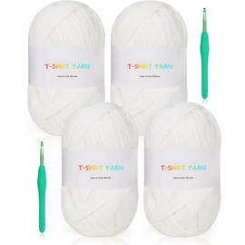 Reessy 400g Chunky Yarn for Crocheting, 130 Yards T-Shirt Yarn, Elastic Fabric Yellow Cloth for Knitting Bag, Basket, Cushion Projects - Super Easy for Beginners to Learn Crochet(White)