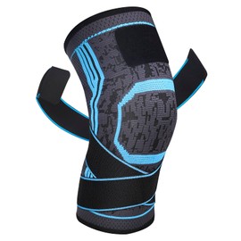 Yasdyri Knee Support Compression Knee Support with Adjustable Shoulder Strap for Men and Women for Meniscus Tears, Arthritis, ACL, Weightlifting, Basketball, Sports, Pack of 1 (Blue, L)