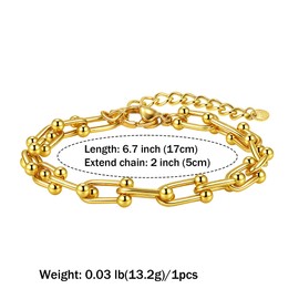 SKENUDY 18K Gold-Plated Chunky Chain Bracelets for Men and Women W: 8 mm, L: 6.89 + 1.97 Inches, Smooth Surface Bracelet, Bold Oval Link Barbell Links Paper Clip Chains, Stainless Steel, No gemstone
