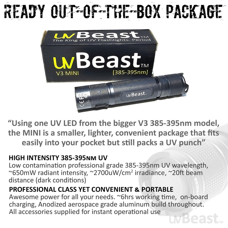 uvBeast New V3 MINI 385-395nm - Black Light UV Flashlight